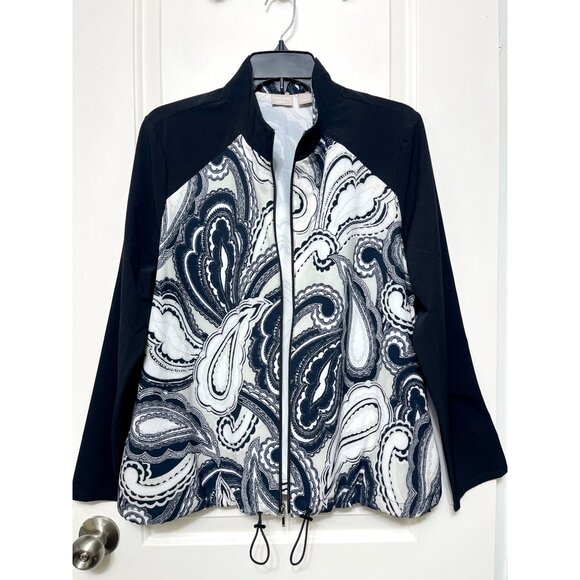 Chico's Zenergy Black & White Paisley Print Zip-Up Sport  Jacket Size 2 / US 12/ - Picture 3 of 12
